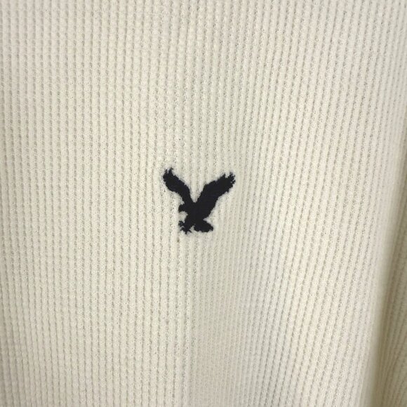 American Eagle Mens White Waffle Knit Long Sleeve Shirt With Embroidered Logo - Picture 3 of 13